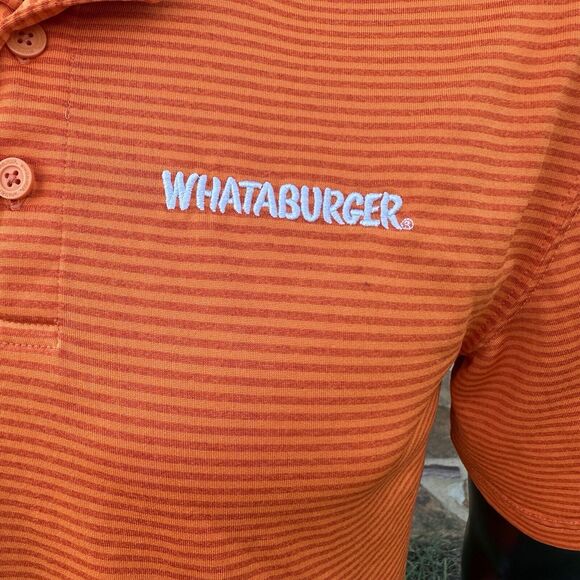Whataburger Crew Polo Shirt Size Small‎ Stripe Embroidered Logo Employee Uniform - Picture 2 of 8